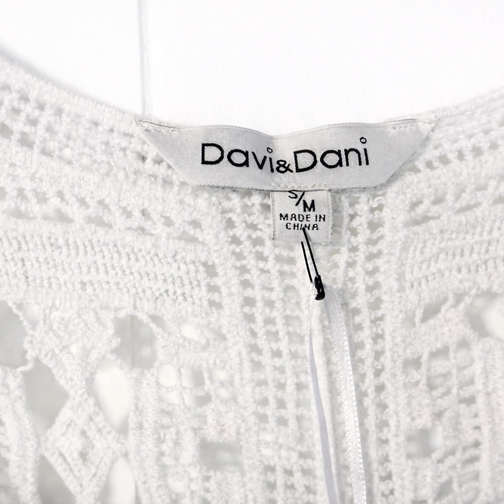 Davi & Dani White Crochet Kimono Duster Swim Cover Up Size S/M Cotton NWOT - Picture 3 of 5